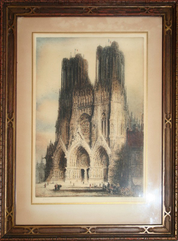 JACOBS COLOR LITHO 20" X 13" COLOGNE CATHEDRAL: JACOBS COLOR LITHOGRAPH, 20" X 13", COLOGNE CATHEDRAL:'R E Proof' lower left in the stone; depicts the famous twin spire gothic cathedral of Cologne Germany; signed in pencil Jacobs lower left and J. 