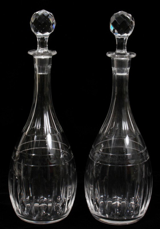 VAL ST. LAMBERT CRYSTAL DECANTERS, TWO, H 13": VAL ST. LAMBERT CRYSTAL DECANTERS, TWO, H 13":