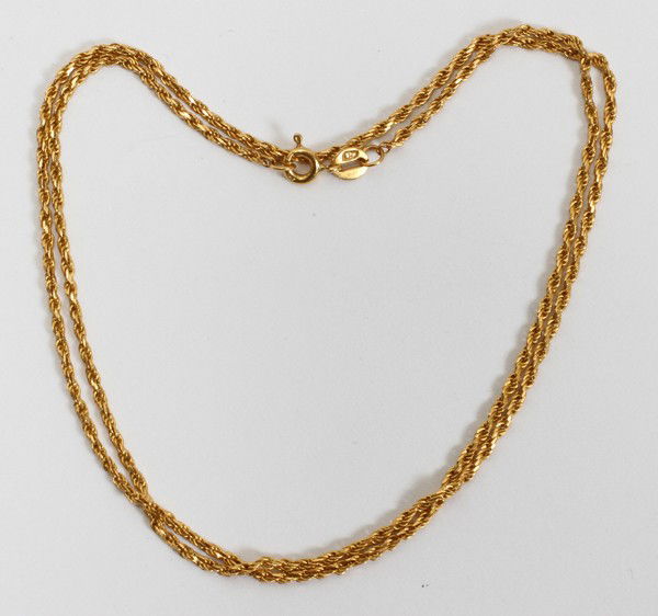 21KT YELLOW GOLD CHAIN, 6.4 GRAMS, L 20": 21KT YELLOW GOLD CHAIN, 6.4 GRAMS, L 20": From the collection of Joseph and Norina Simon, Grosse Pointe Farms, Mi