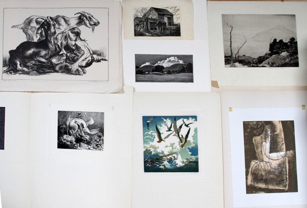THE PRINT CLUB OF ALBANY, LOT OF 7 : THE PRINT CLUB OF ALBANY, LOT OF 7 AMERICAN ORIGINAL GRAPHICS, 1939-1952, 5" X 7" TO 12" X 17":Lot includes: Chauncy Ryder, drypoint, "French Hill", 8 3/4" x 11 7/8", 1941-42 annual print; Grace Uber,