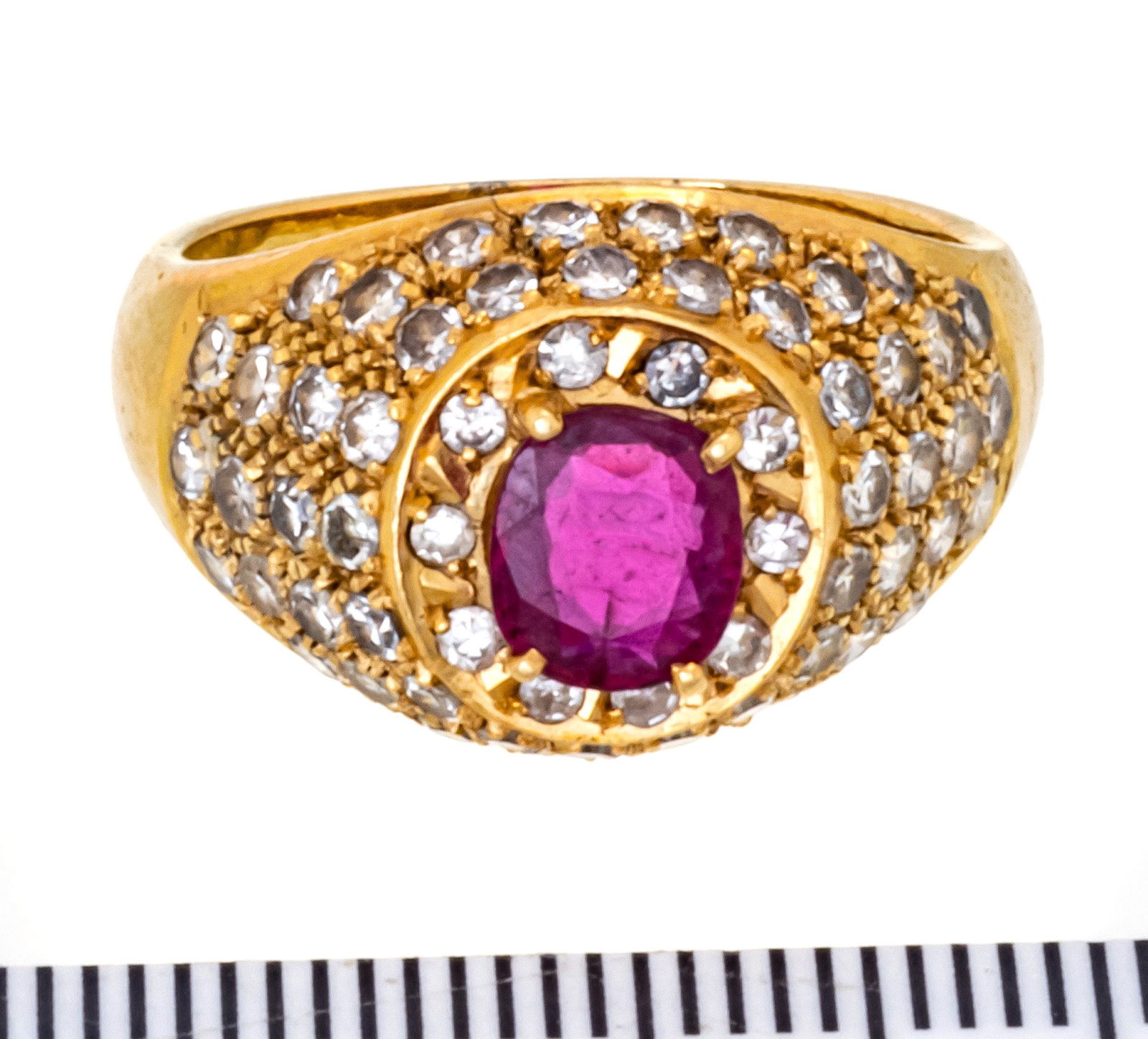 RUBY AND DIAMOND , 18 KT YELLOW GOLD RING C 1940 SIZE 7 (1 of 2)