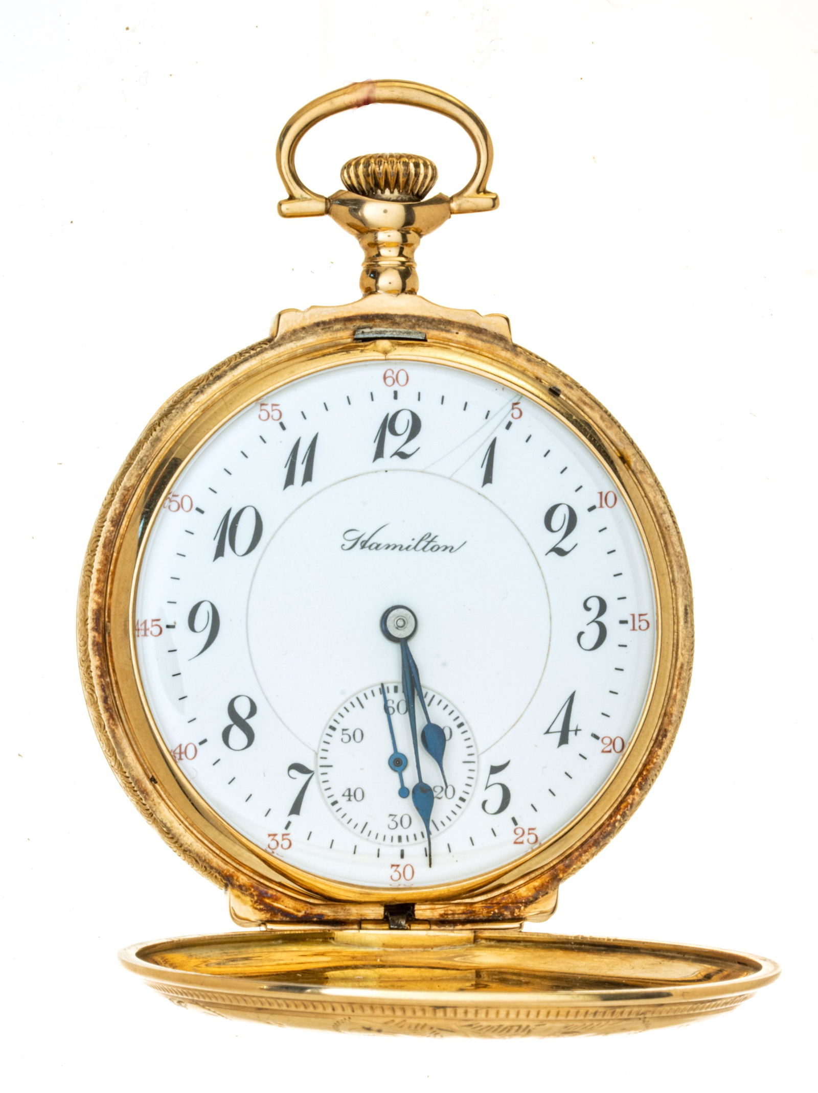 HAMILTON 14KT YELLOW GOLD HUNTER CASE POCKET WATCH C 1900 DIA 1 7/8" (1 of 6)