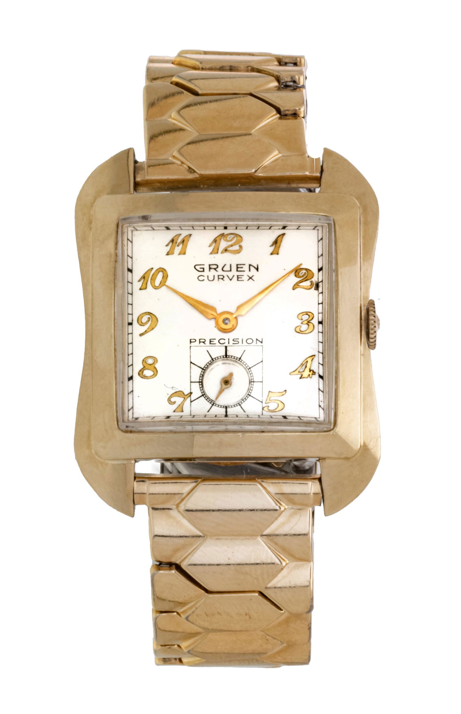 GRUEN CURVEX PRECISION 14KT YELLOW GOLD MEN'S WINDING WRIST WATCH C 1940 (1 of 6)