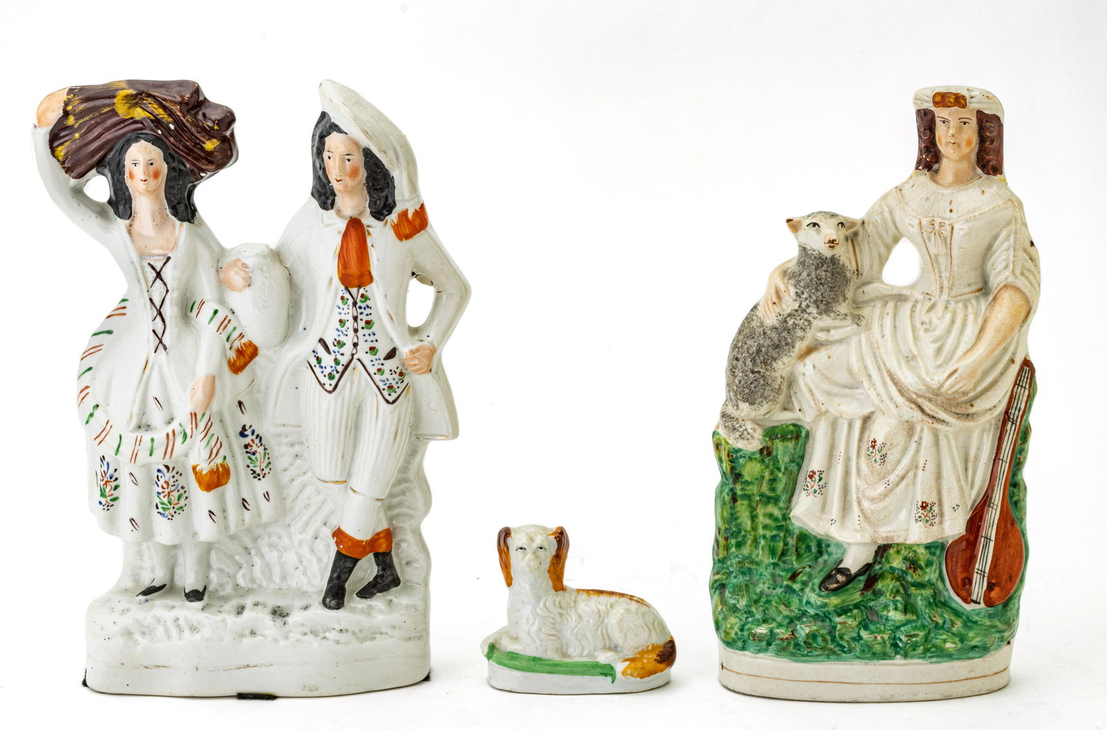 STAFFORDSHIRE, SCOTTISH EARTHENWARE FIGURES C 1850 3 PCS, H 3"-12" (1 of 5)