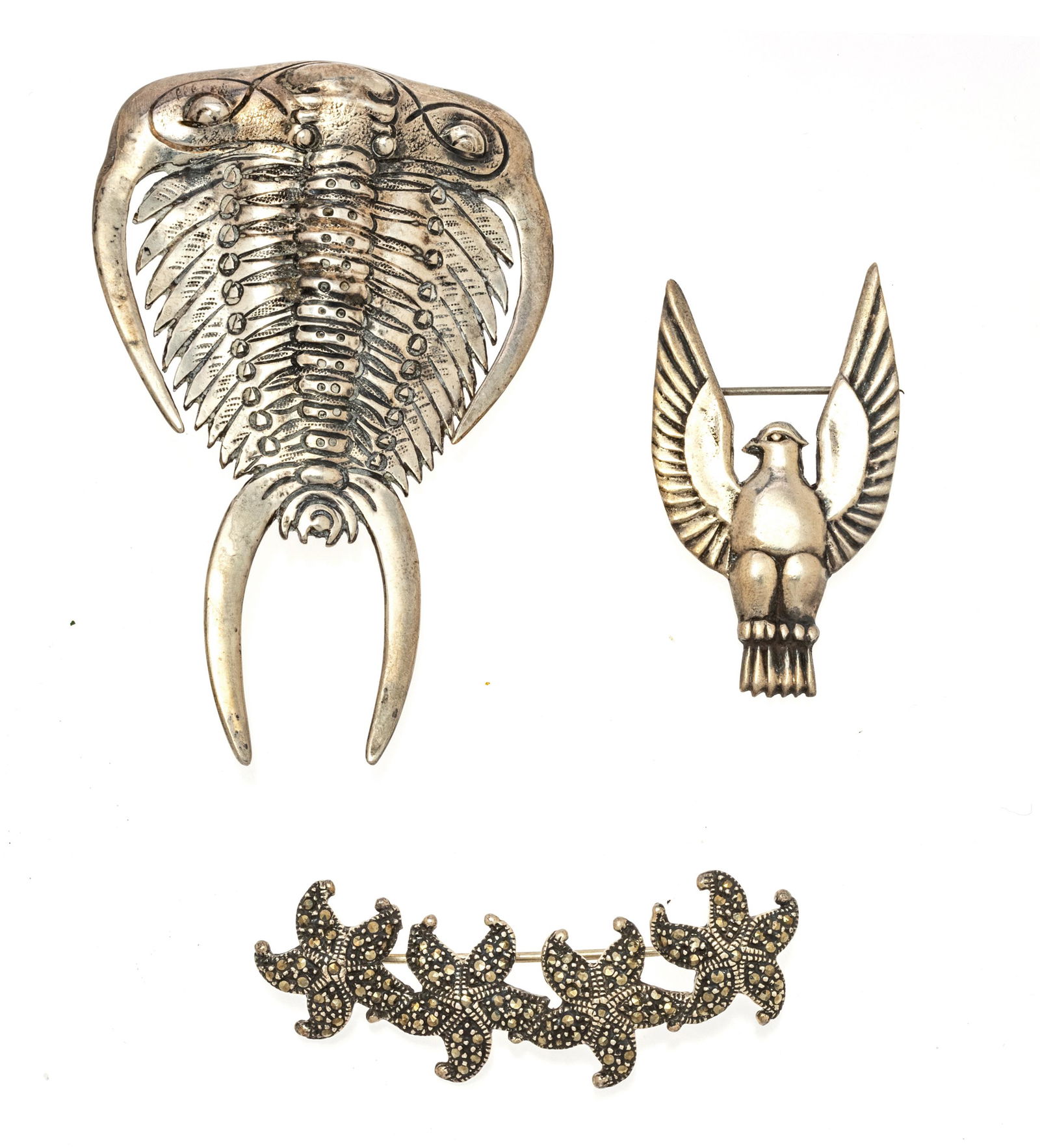 STERLING SILVER BROOCHES THREE: SAND CRAB, STARFISH, EAGLE (1 of 2)