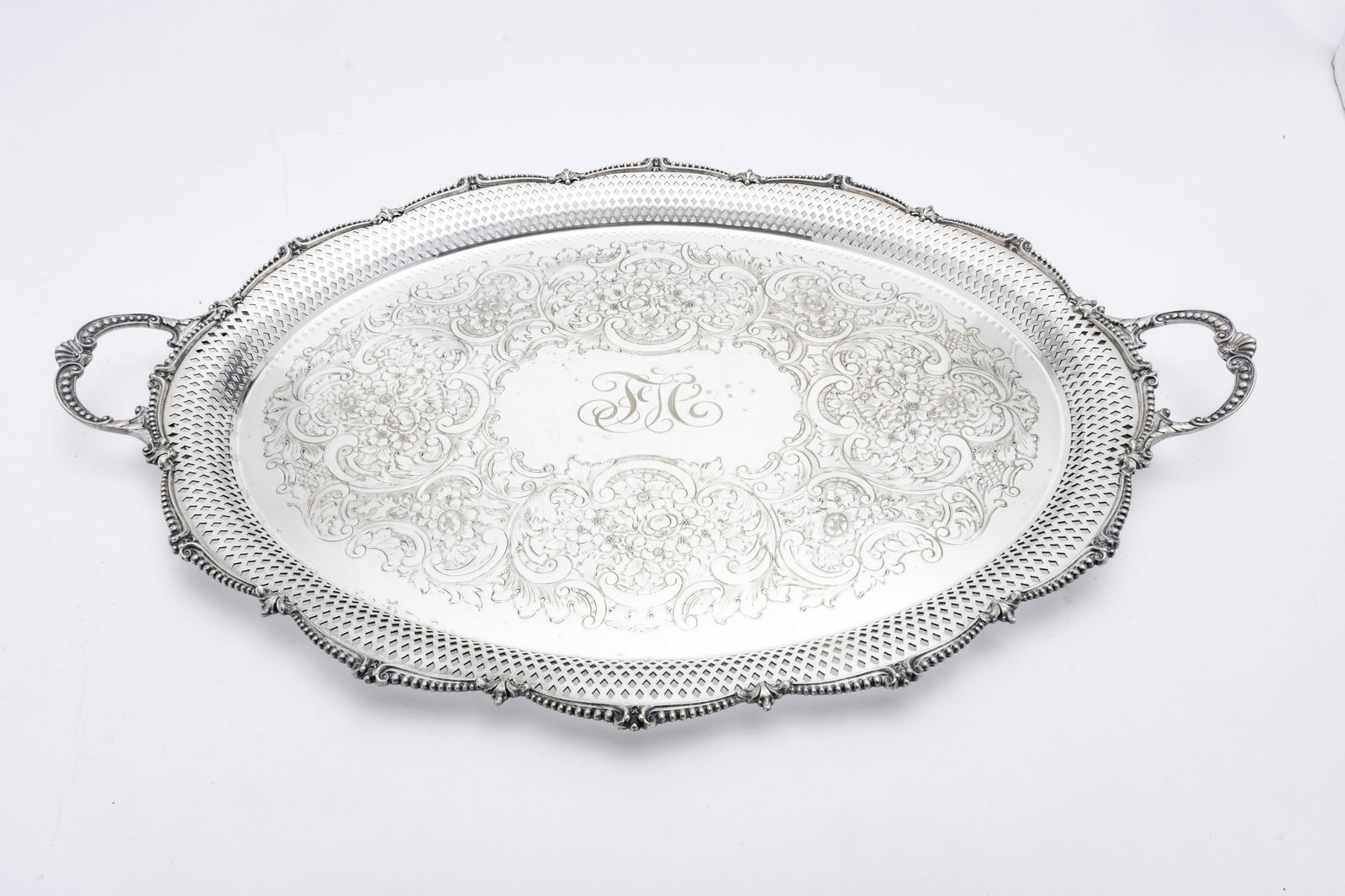 ENGLISH SILVER PLATE SERVING TRAY C 1880 W 16" L 25" (1 of 4)