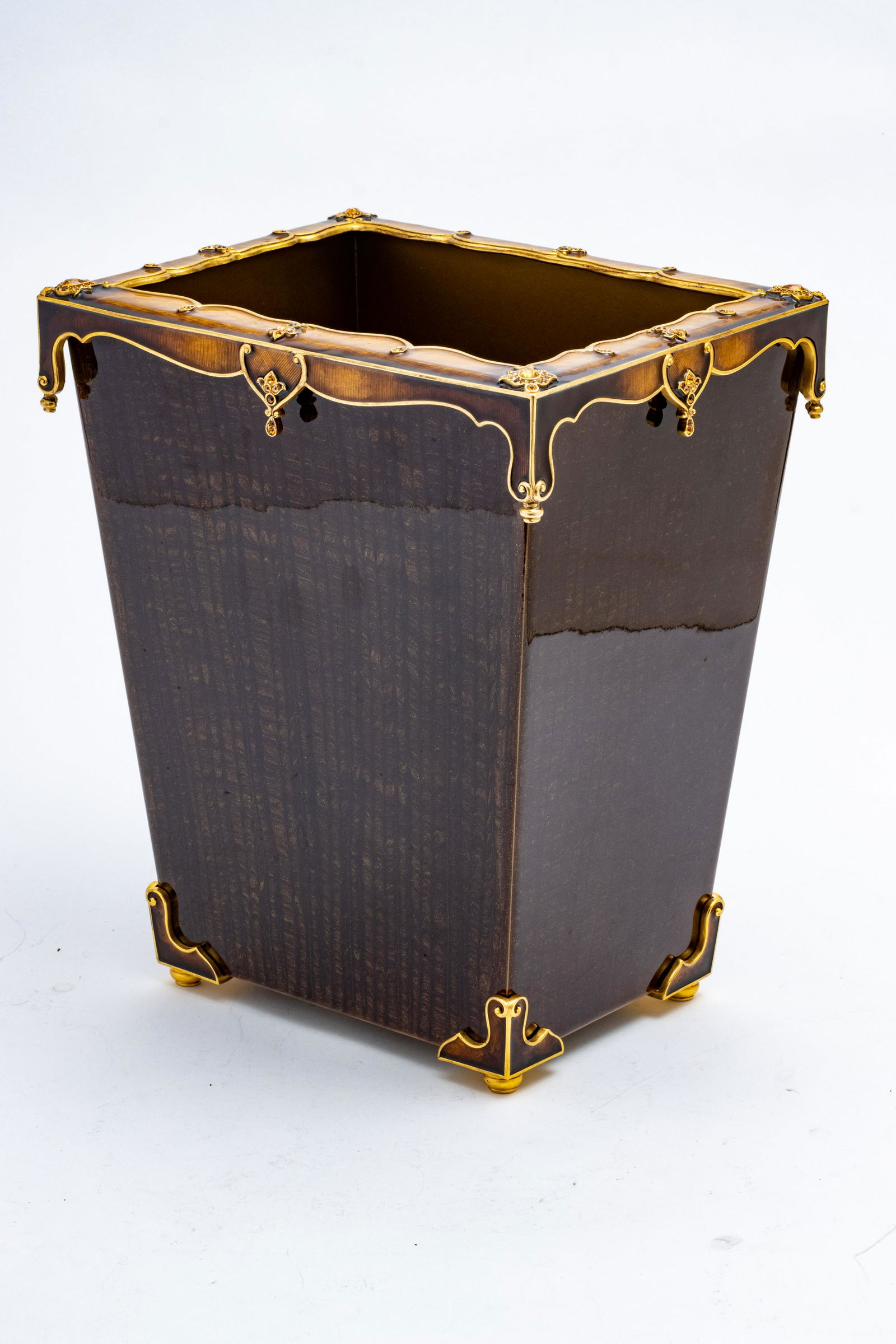 JAY STRONGWATER ENAMEL & SWAROVSKI CRYSTAL WASTE BASKET, H 12", W 10" (1 of 4)