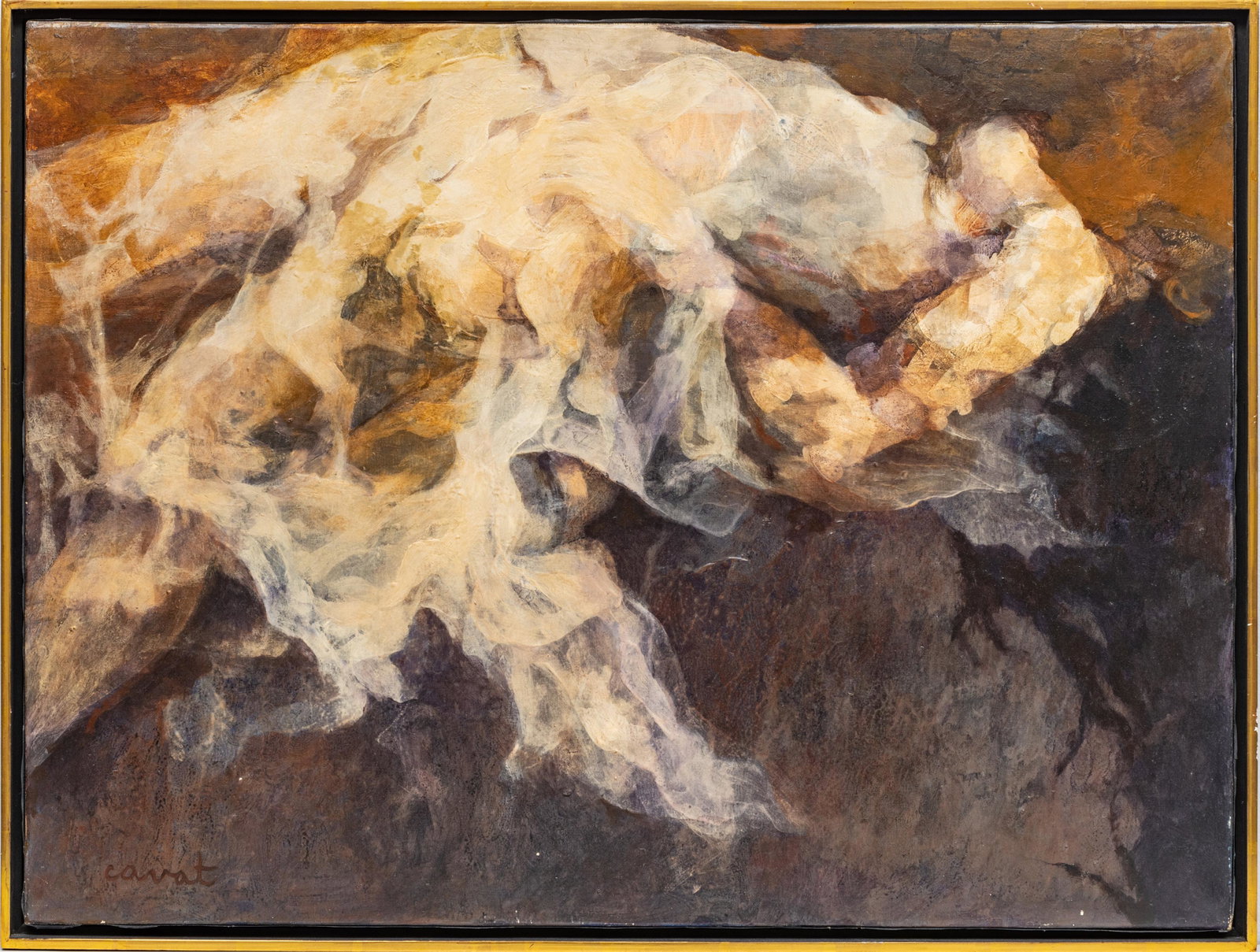 IRMA CAVAT (AMERICAN 1928-2021) ACRYLIC ON CANVAS, 1964, H 23.5" W 31.5" "LA NOTTE BLANC": IRMA CAVAT (AMERICAN 1928-2021) ACRYLIC ON CANVAS, 1964, H 23.5" W 31.5" "LA NOTTE BLANC" Reclining female nude, signed lower left. Provenance: The Arwin Galleries, Detroit, MI (label affixed verso)