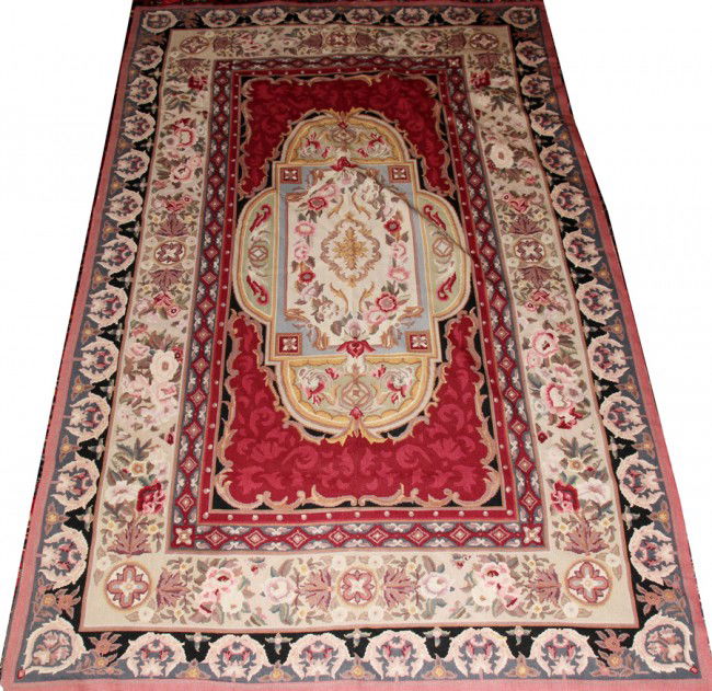 HAND-MADE NEEDLEPOINT RUG, 8' 0" X 5' 0": HAND-MADE NEEDLEPOINT RUG, 8' 0" X 5' 0":