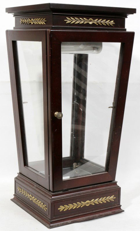 FRENCH EMPIRE MAHOGANY DISPLAY CABINET W/BRONZE: FRENCH EMPIRE MAHOGANY DISPLAY CABINET, WITH BRONZE ORMOLU, H 21":Glass on four sides tapering to a smaller base; place for center shelf.
