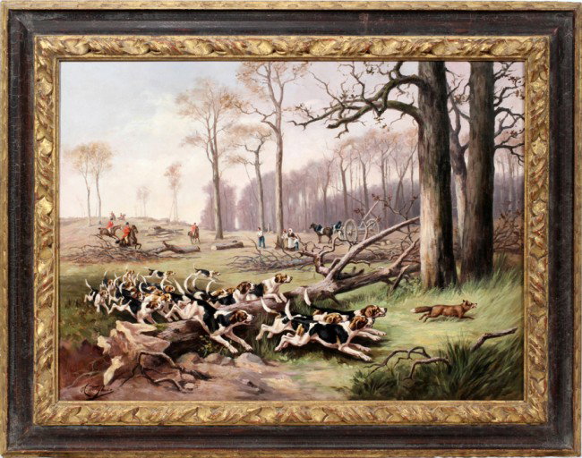CHARLES OLIVIER DE PENNE, OIL ON CANVAS, 19" X : CHARLES OLIVIER DE PENNE, OIL ON CANVAS, 19" X 26", HUNT SCENE: FRENCH 1831-1897:Signed lower left; framed.