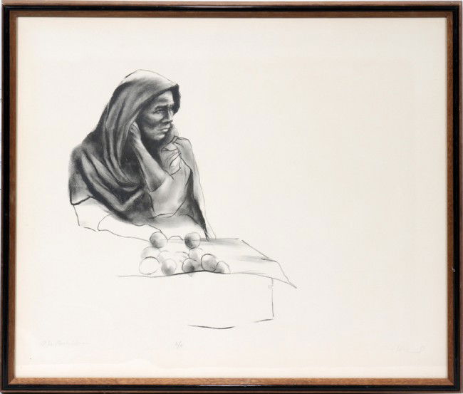 HARRY MCCORMICK, LITHOGRAPH, 13" X 12" IMAGE: HARRY MCCORMICK, LITHOGRAPH, 13" X 12" IMAGE "THE PEACH WOMAN": AMERICAN B. 1942:Artist Proof; pencil signed and titled; framed