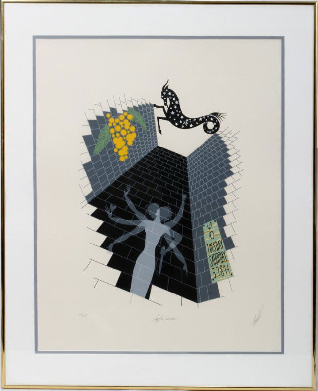 ERTÉ (ROMAIN DE TIRTOFF) SERIGRAPH, 25" X 20": ERTÉ (ROMAIN DE TIRTOFF) (1892-1990), SERIGRAPH, 25" X 20", 'CAPRICORN':Pencil signed and numbered edition 44/350. Framed and matted under glass.
