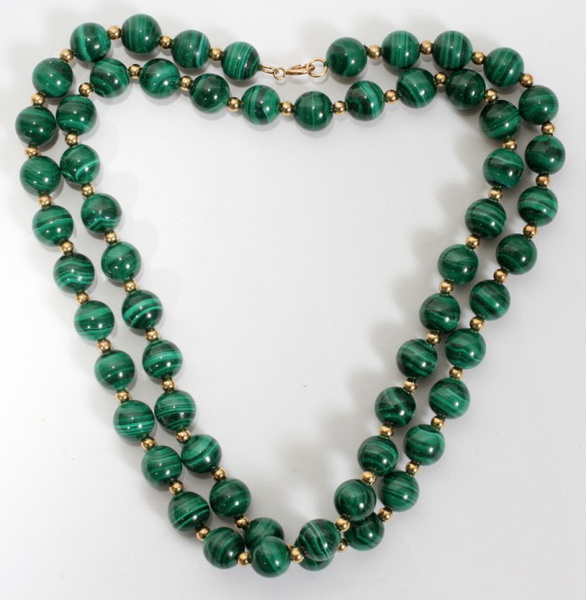 14kt Gold, Malachite & Gold Bead Necklace,