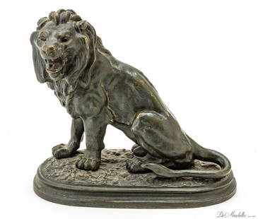 FRENCH BRONZE BRONZE LION SCULPTURE SIGNED MENE, 19TH/20TH C. H 8.5" W 8" D 3.5": FRENCH BRONZE BRONZE LION SCULPTURE SIGNED MENE, 19TH/20TH C. H 8.5" W 8" D 3.5" Base signed "Mene". Provenance: Property of a Bloomfield Hills, MI private collector.