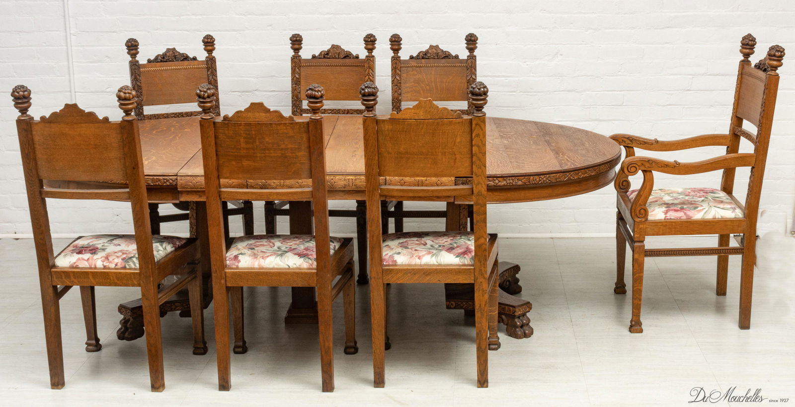AMERICAN CARVED OAK DINING SET, C 1900 TEN PIECES (1 of 14)
