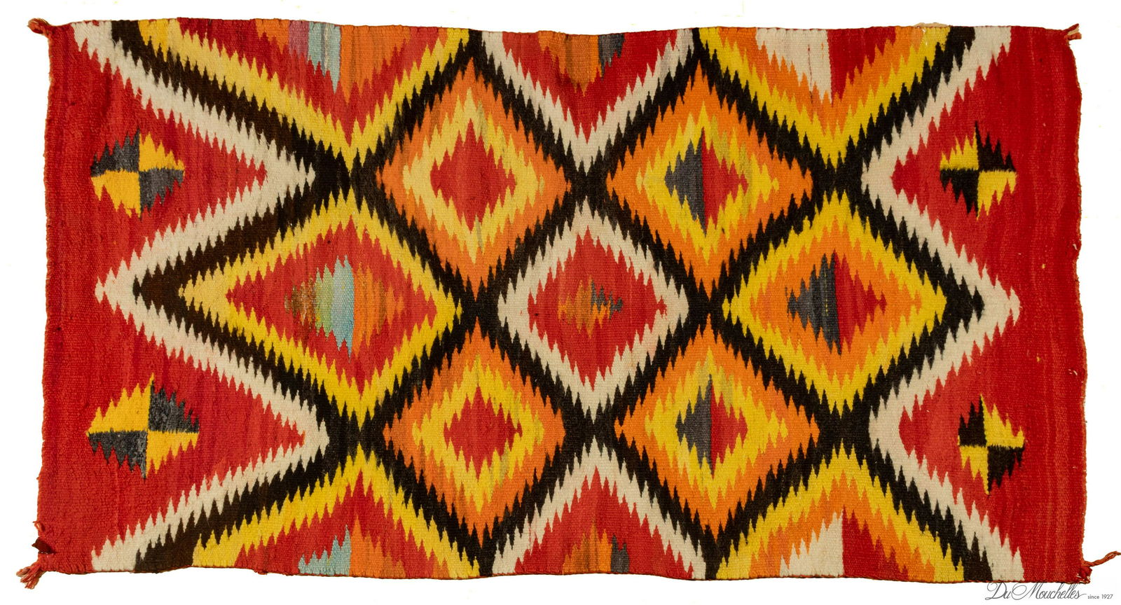 AMERICAN SOUTHWEST WOVEN WOOL RUG, C. 1940, W 4' 4", L 7' 3" (1 of 2)