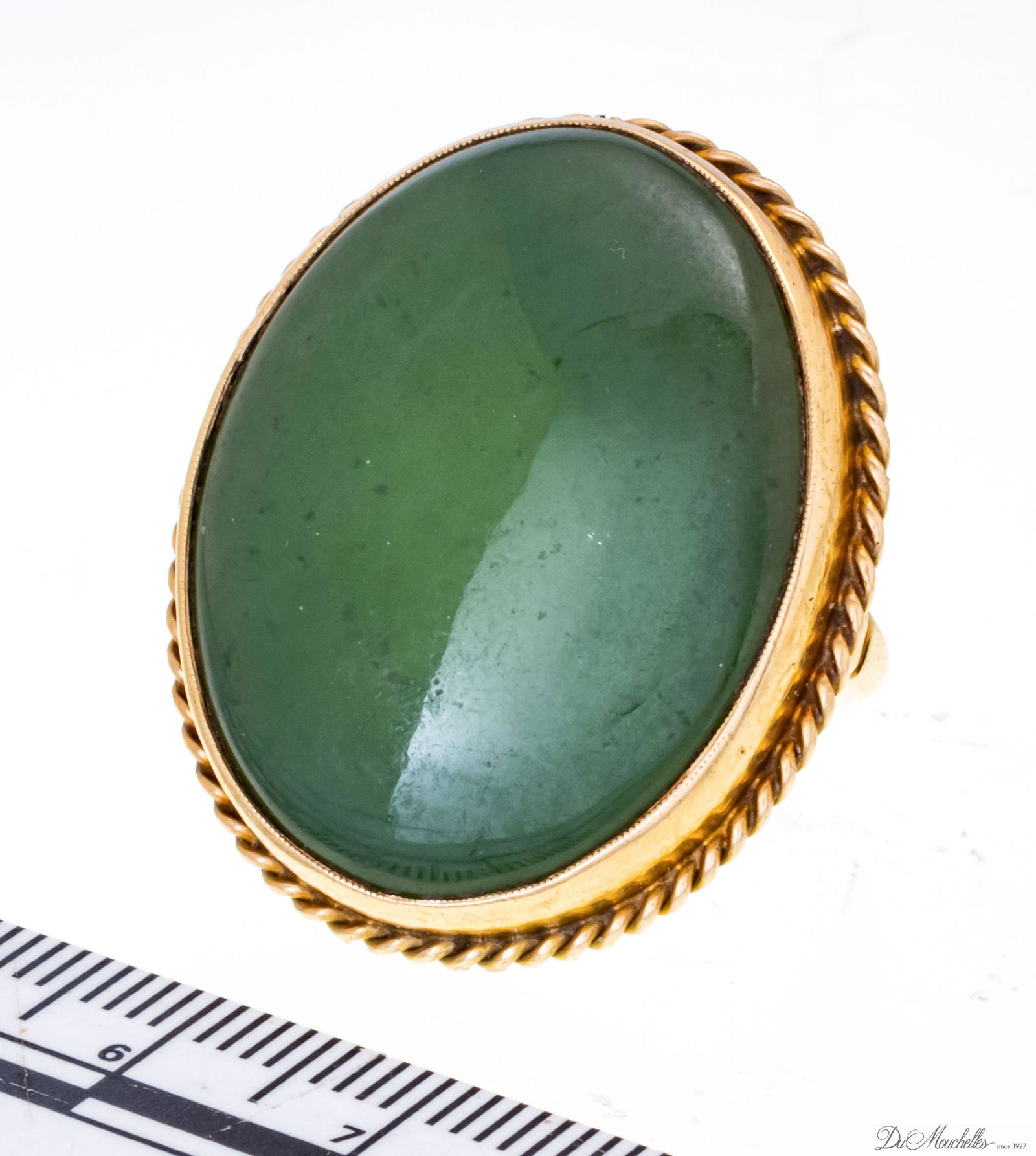 14KT GOLD AND GREEN STONE RING C 1930, SIZE 6 1/2 (1 of 2)