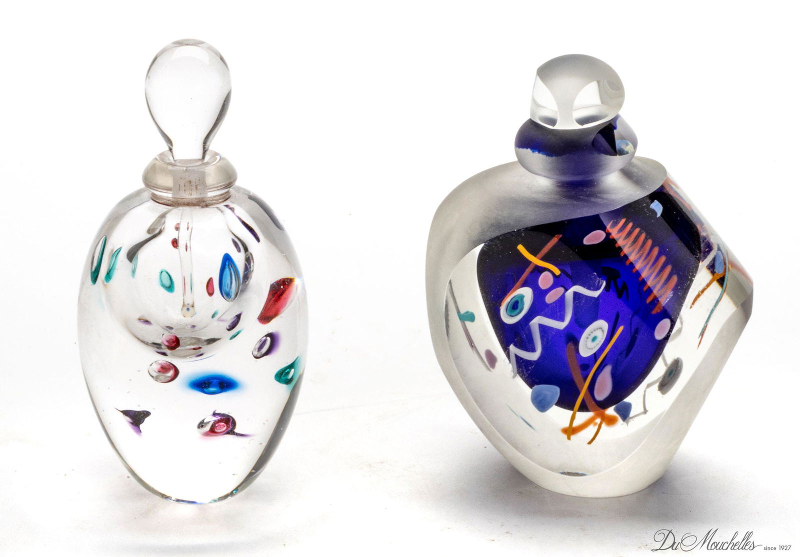 ART GLASS SIGNED PERFUME BOTTLES, TWO, H 4.5" - 5" CLARKE & GANDELMAN (1 of 7)