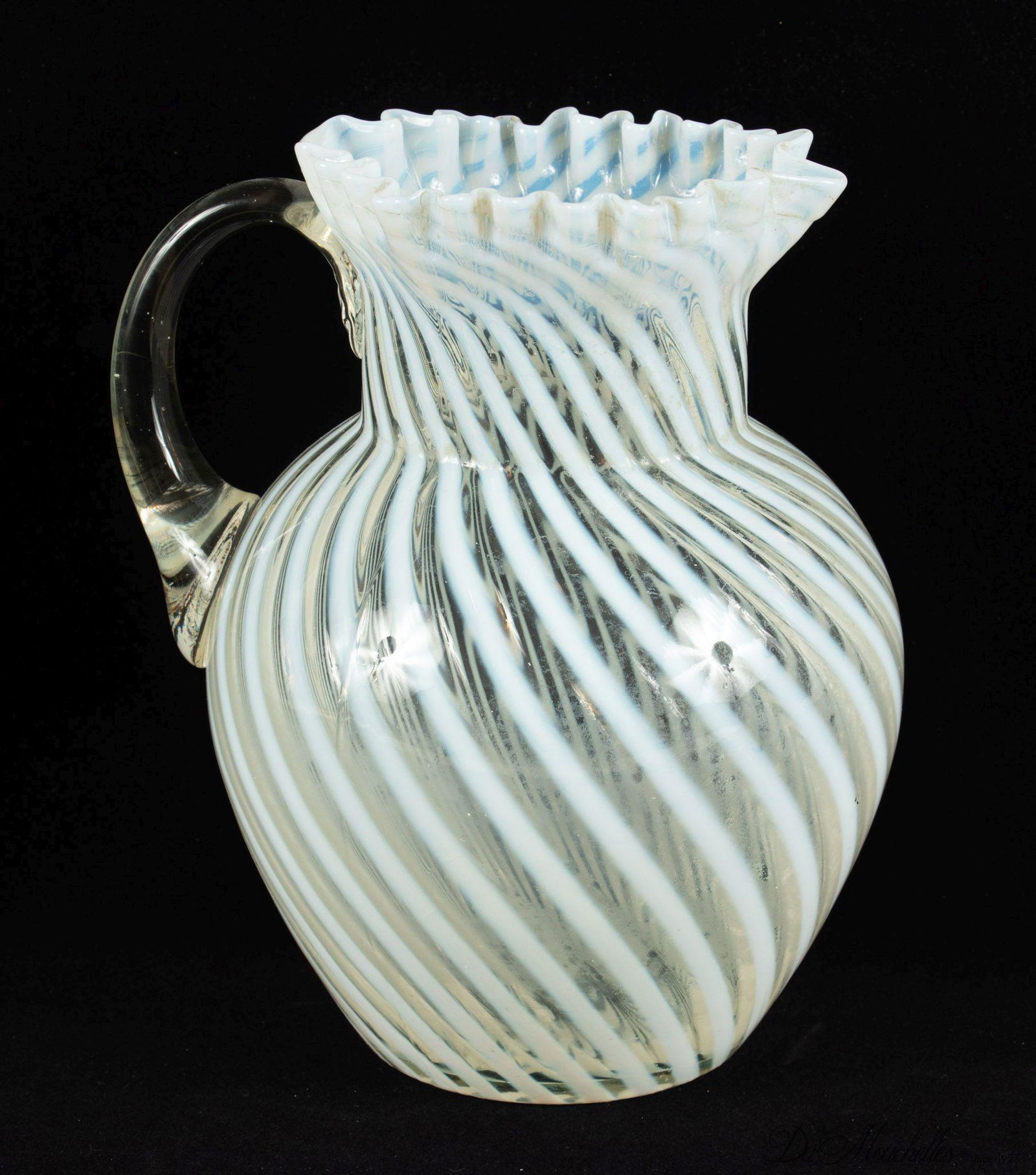 AMERICAN GLASS OPALESCENT SWIRL WATER PITCHER C 1860 H 9" W 7" (1 of 6)