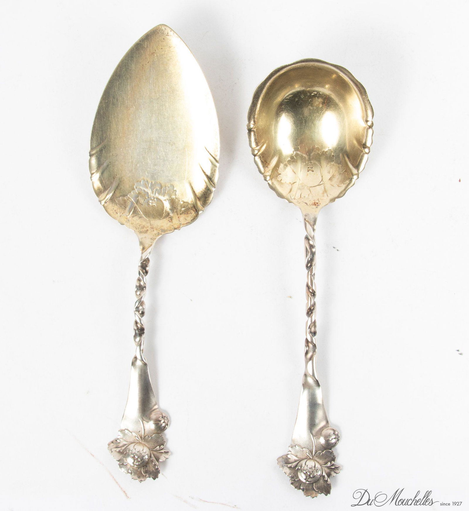 STERLING SILVER SPOON AND PIE SERVER WITH GOLD WASH 2 PCS., 5 TROY OZ. (1 of 2)