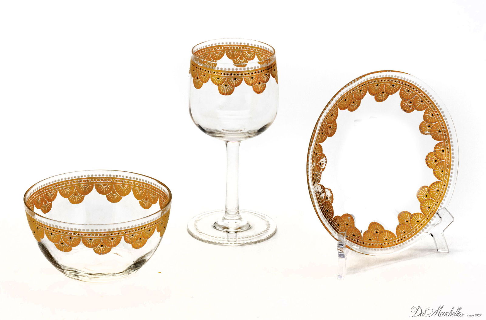 HAND BLOWN GLASS RHINE WINES (7),  FINGER BOWLS (8), PLATES (7), 22 PCS H 6", 4" (1 of 4)