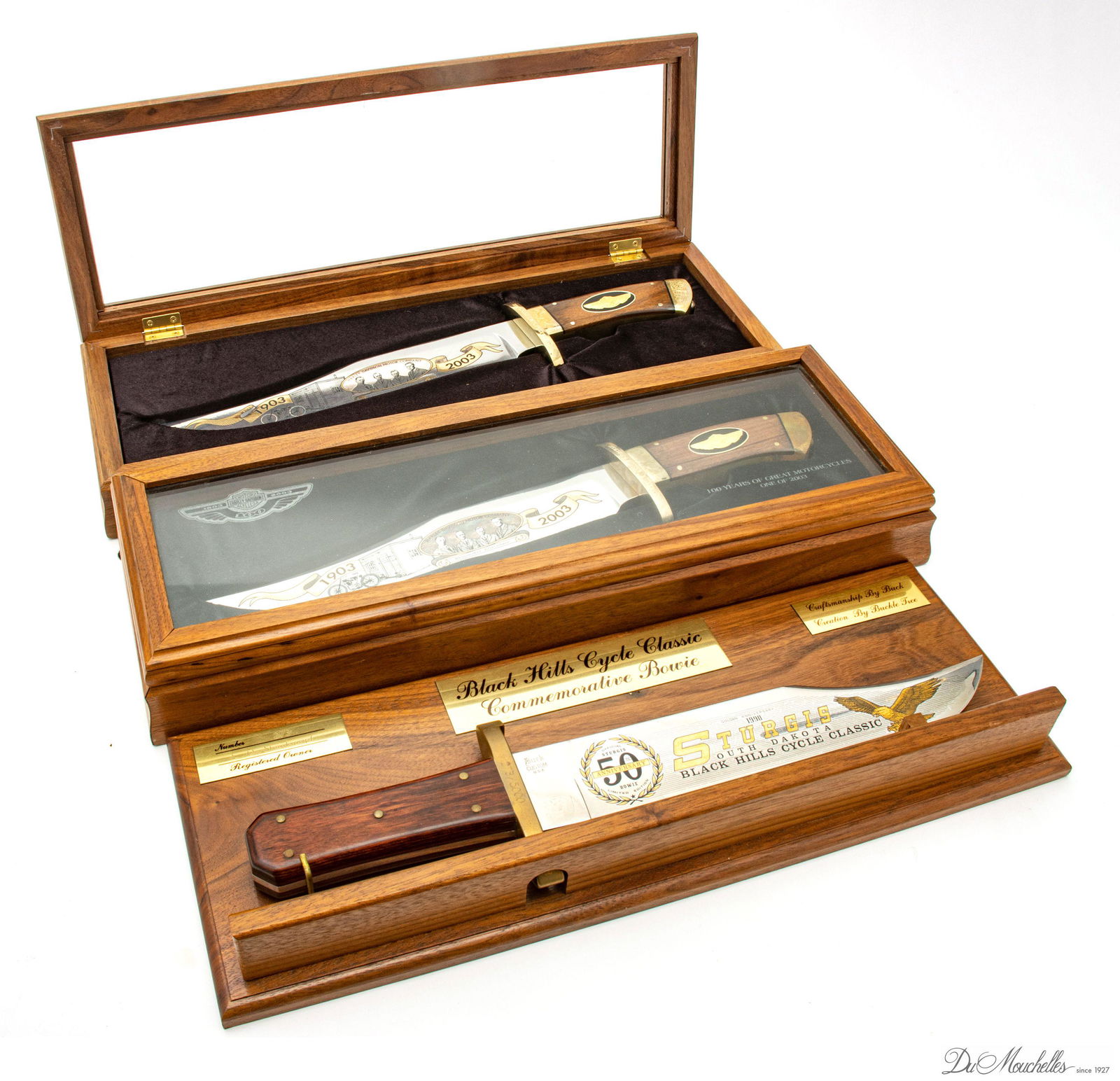 HARLEY DAVIDSON 100TH ANNIVERSARY AND STURGIS 50TH ANNIVERSARY COMMEMORATIVE DAGGERS, THREE PIECES (1 of 5)