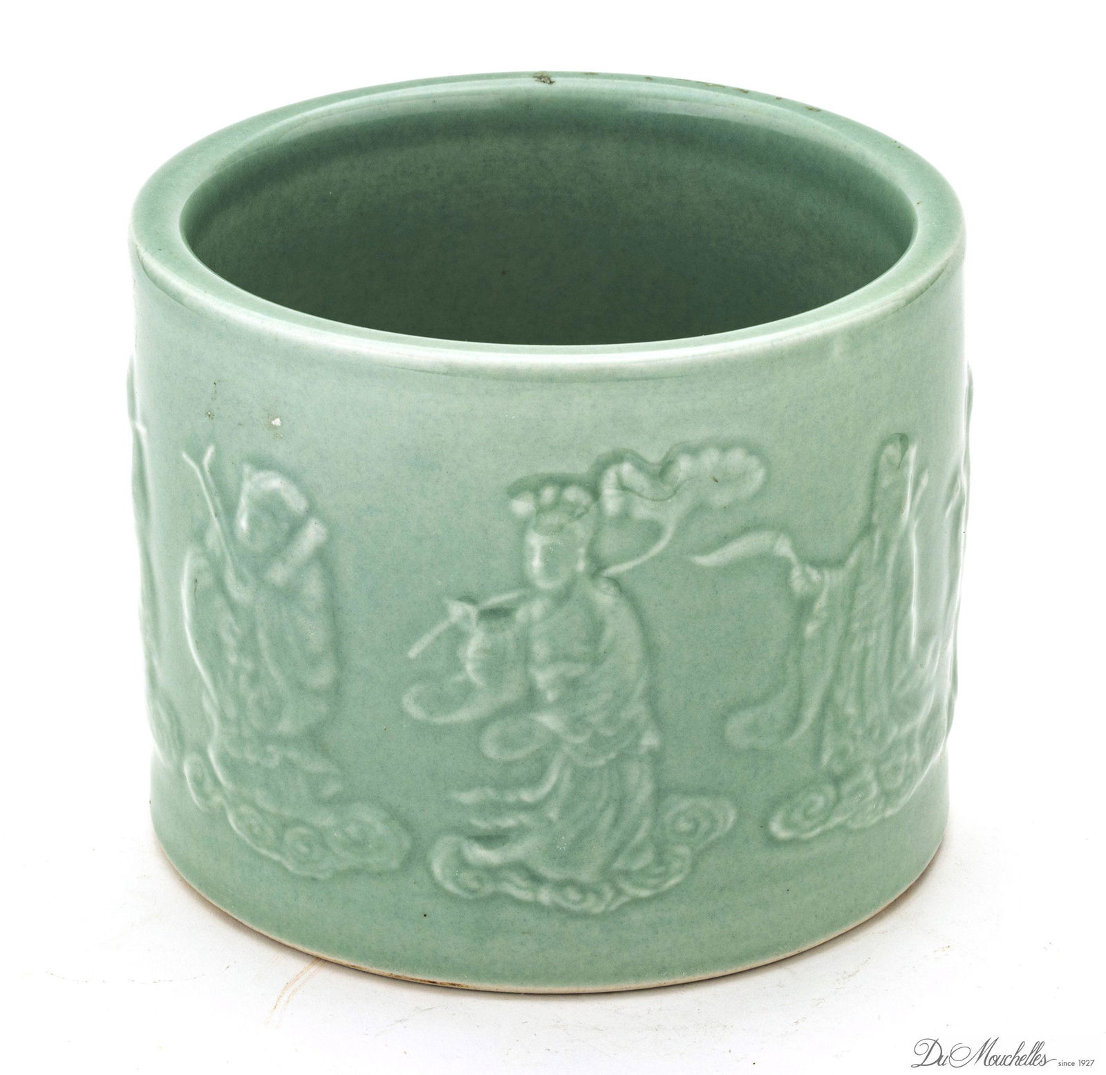 CHINESE CELADON PORCELAIN BRUSH POT, H 6", DIA 7.25" (1 of 5)