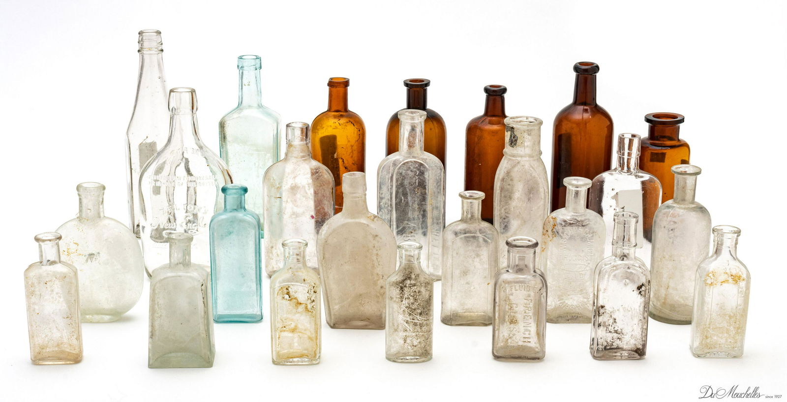 VINTAGE GLASS BOTTLE GROUPING 19TH/EARLY 20TH C.,  25 PCS. (1 of 2)
