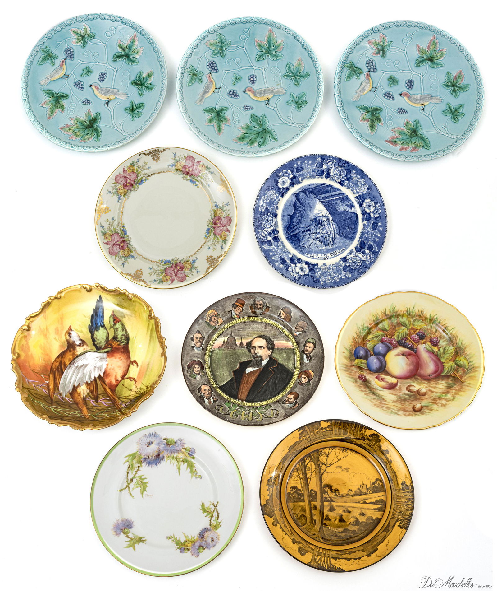 PLATES BY ROYAL DOULTON, MAJOLICA, AYNSLEY, ROSENTHAL LOT OF TEN, DIA 9" - 11" (1 of 11)