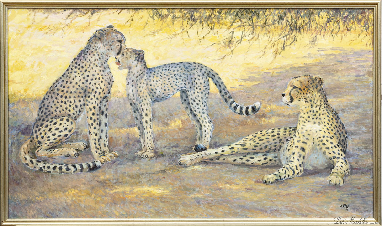 ZAKKIE ELOFF, (SOUTH AFRICAN, 1925-2004) OIL ON CANVAS, H 27" W 46" THREE CHEETAHS (1 of 5)