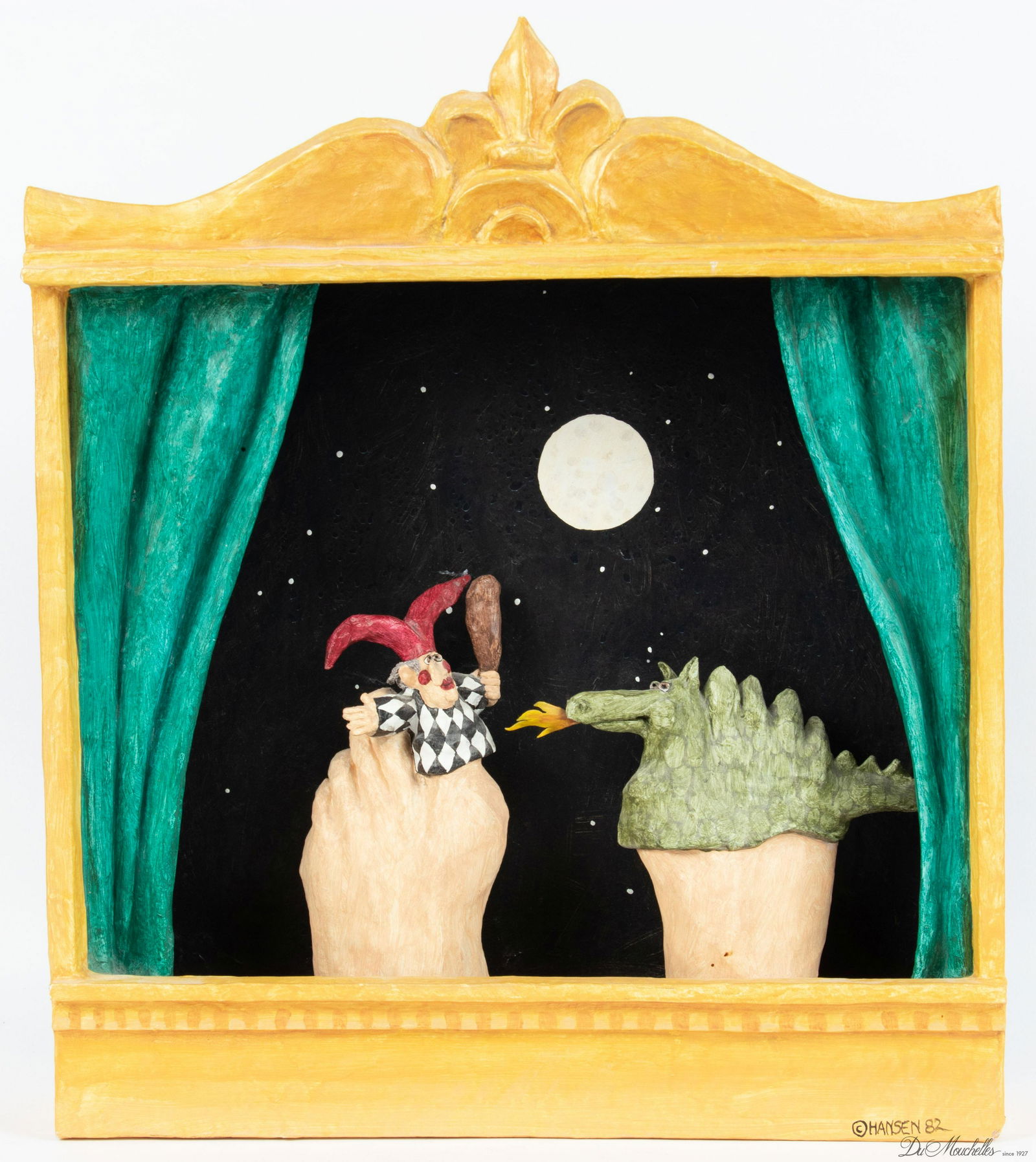 STEPHEN HANSEN (AMERICAN B. 1950) PAPIER MACHE SCULPTURE, 1982, H 17", W 14.75", D 3.75", TOE (1 of 5)