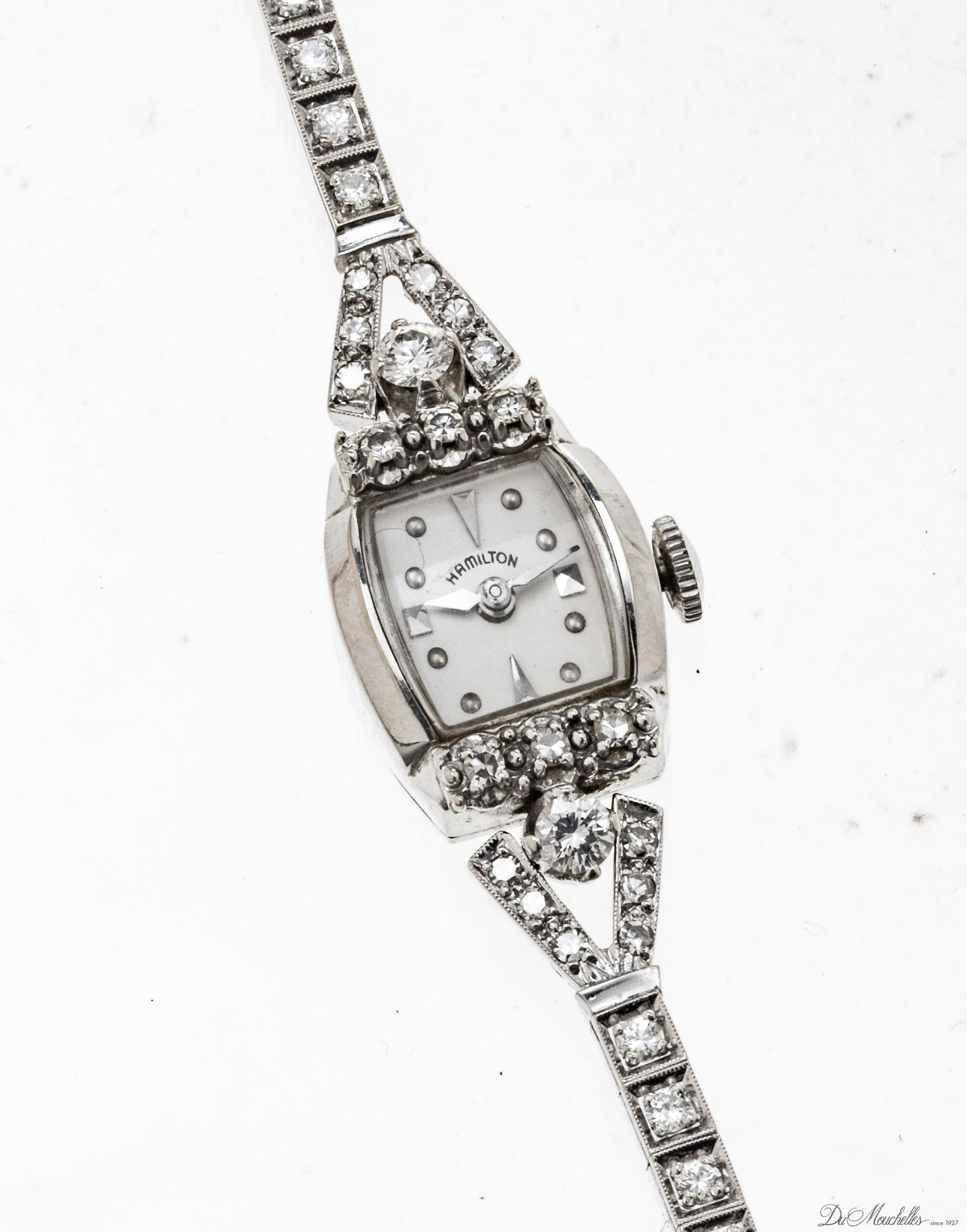 HAMILTON 14KT GOLD & DIAMOND WRISTWATCH, W 1/2", L 6.25", T.W. 16 GR (1 of 4)