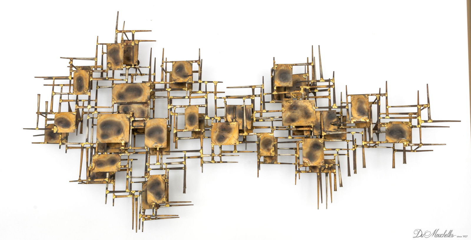METAL WALL SCULPTURE BY "MARC CREATES" C 1960 H 26" W 48 D 4.5": METAL WALL SCULPTURE BY "MARC CREATES" C 1960 H 26" W 48 D 4.5" Multi dimensional. Created by Marc Weinstein of St Louis.