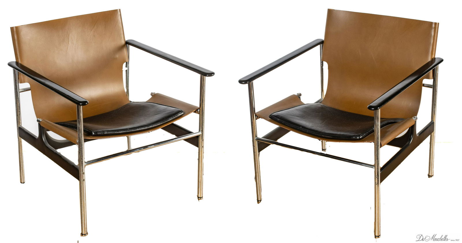 CHARLES POLLOCK FOR KNOLL, '657' SLING CHAIRS, C. 1971, H 28", W 24.75", D 22" (1 of 2)