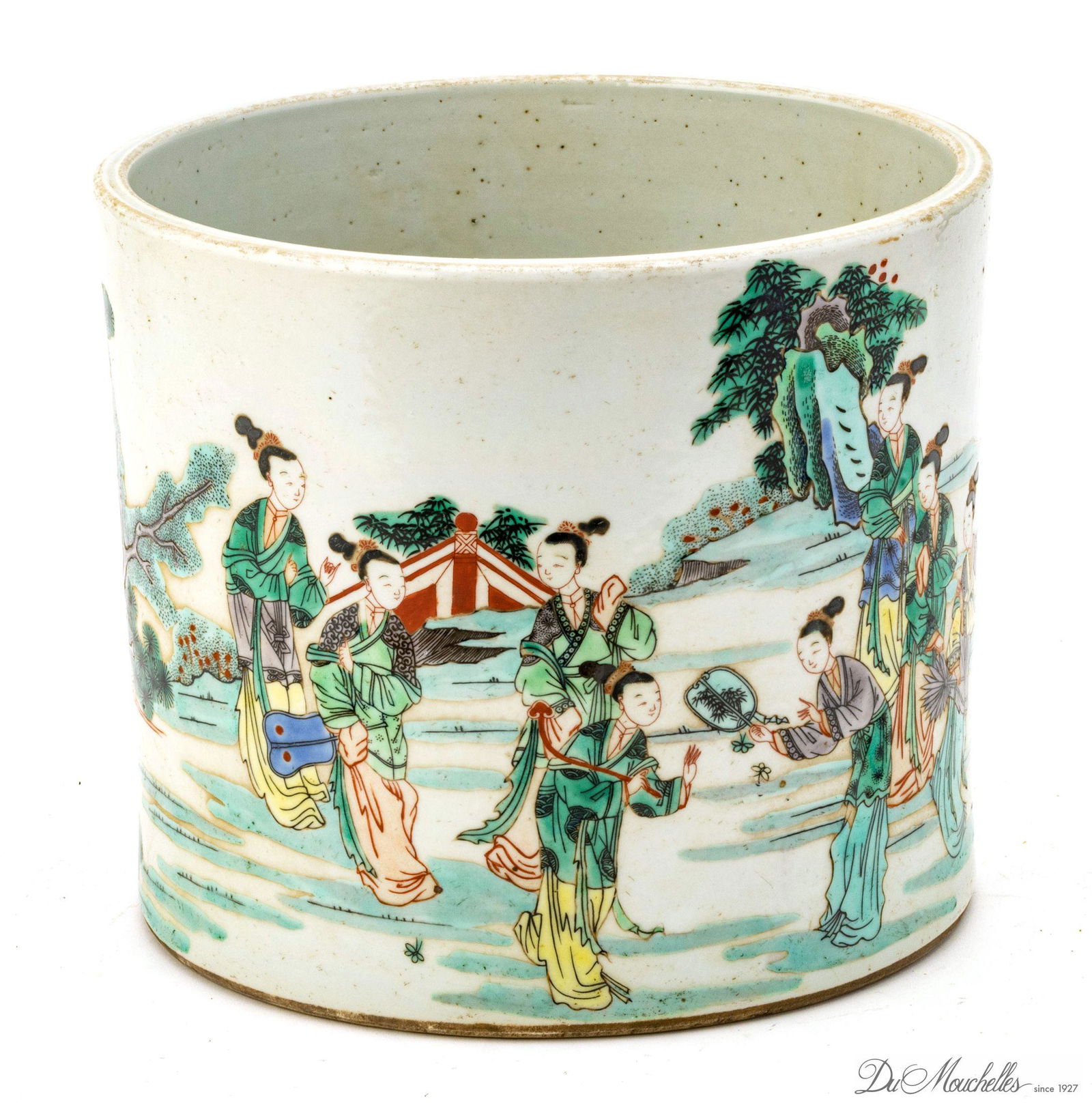 CHINESE PORCELAIN WUCAI BRUSH POT, H 7.5", DIA 8.5" (1 of 6)