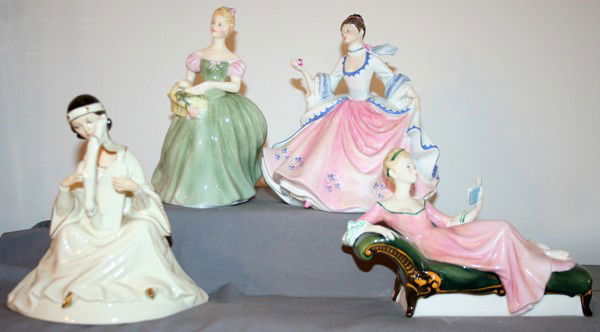 ROYAL DOULTON, 'REPOSE', 'REBECCA', 4 PCS.,: ROYAL DOULTON, 'REPOSE', 'REBECCA', 'CLARISSA' AND 'SONATA', 4 PCS., H 5" - 7":includes: 'Repose', Hn2272, 5" H.; 'Rebecca', Hn2805, 7 1/2" H.; 'Clarissa, Hn2345, 7 1/2" H. and 'Sonata', Hn2438, 7" H.