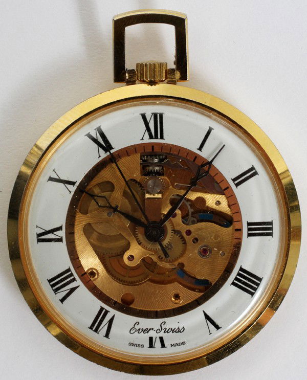 040320 EVER SWISS POCKET WATCH, DIA 1 3/4"