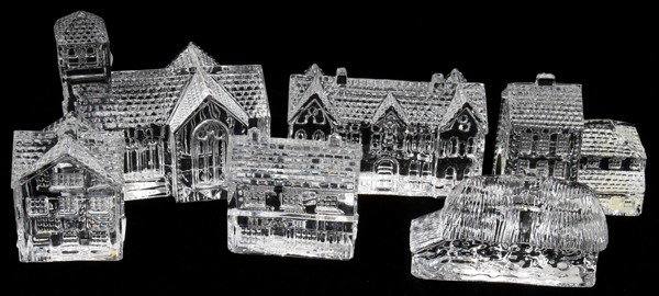 WATERFORD CRYSTAL VILLAGE, SIX PIECES: WATERFORD CRYSTAL VILLAGE, SIX PIECES:Lismore pattern. Includes a Post Office; Hotel; School; Rose's Cottage; Cake Shop and The Church.