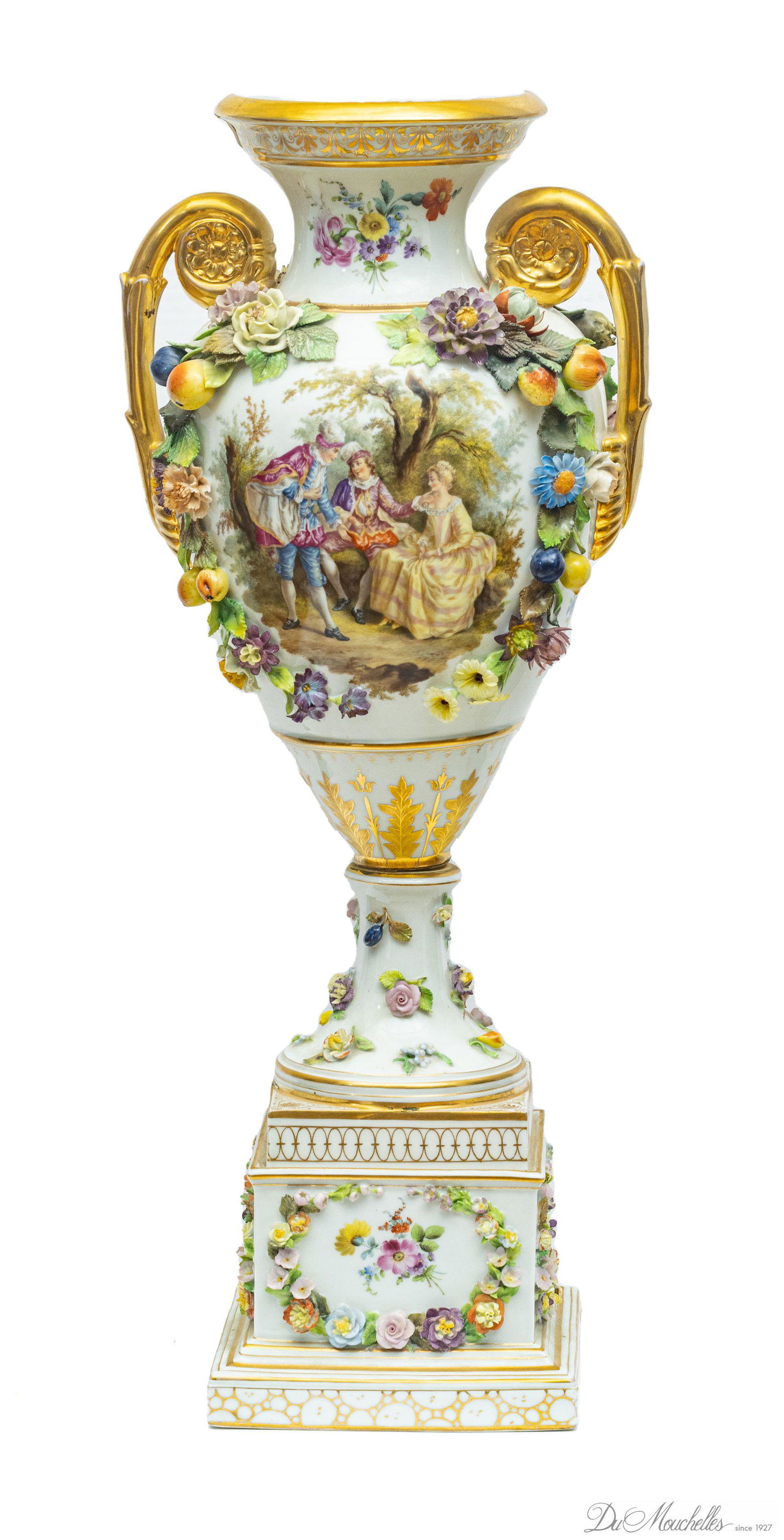 CARL THIEME  (GERMAN, 1844-24) GILDED PORCELAIN URN, 19TH C, H 25.75", DIA 8" (1 of 5)