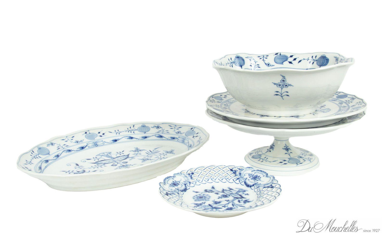 MEISSEN BLUE ONION SERVING  PIECES (5), PLATTER, CAKE COMPOTE, OPEN BOWL (1 of 11)
