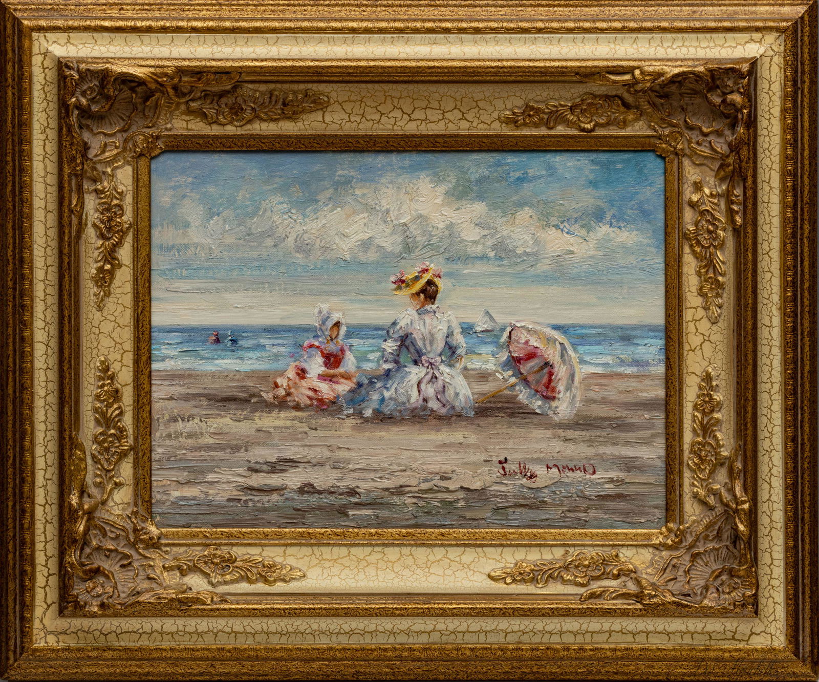 SIGNED OIL ON CANVAS H 15" W 11" BEACH SCENE (1 of 3)