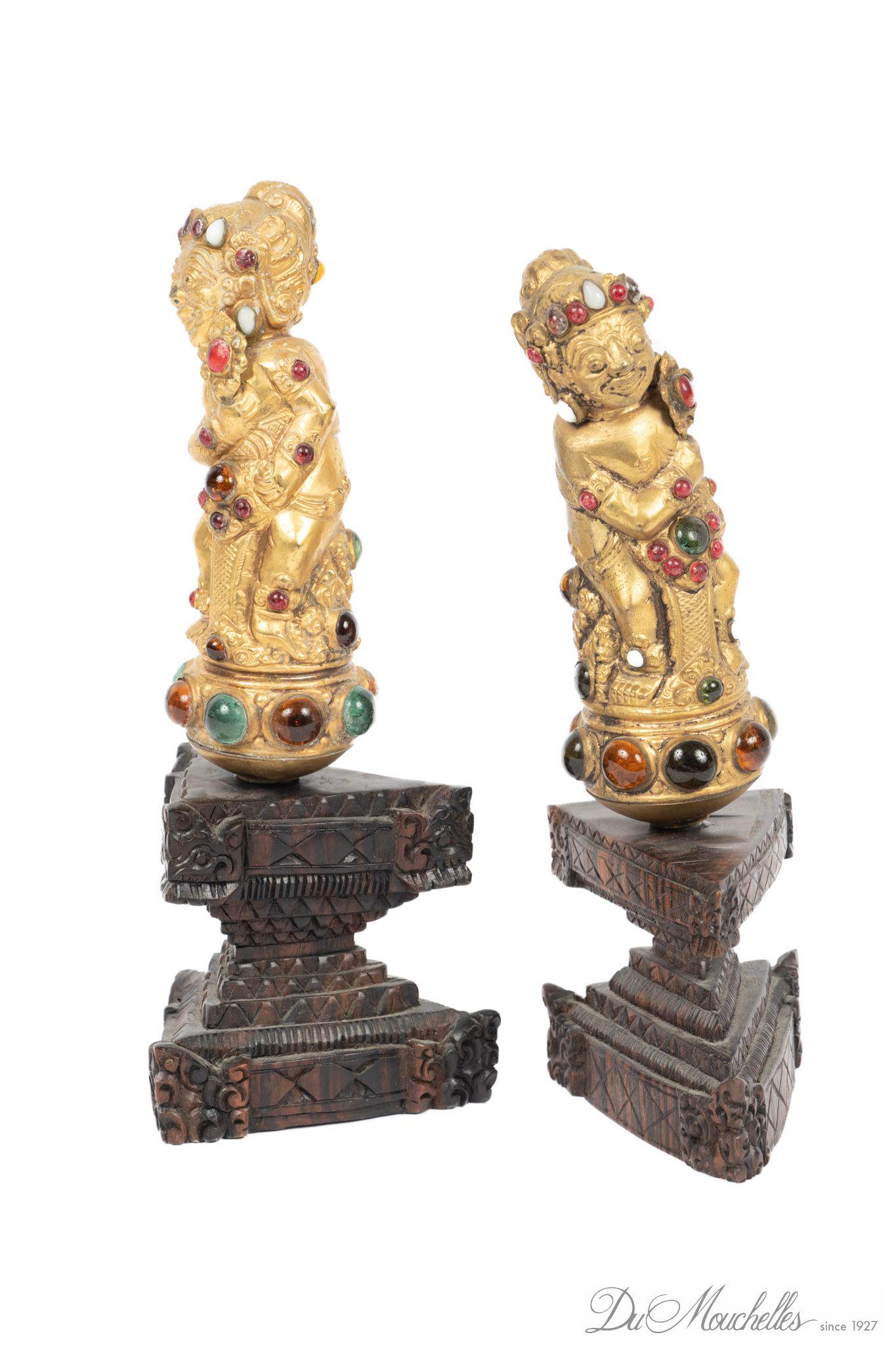 BALINESE  BRASS AND SEMI-PRECIOUS STONES SWORD/DAGGER HILTS, L 5" (1 of 3)