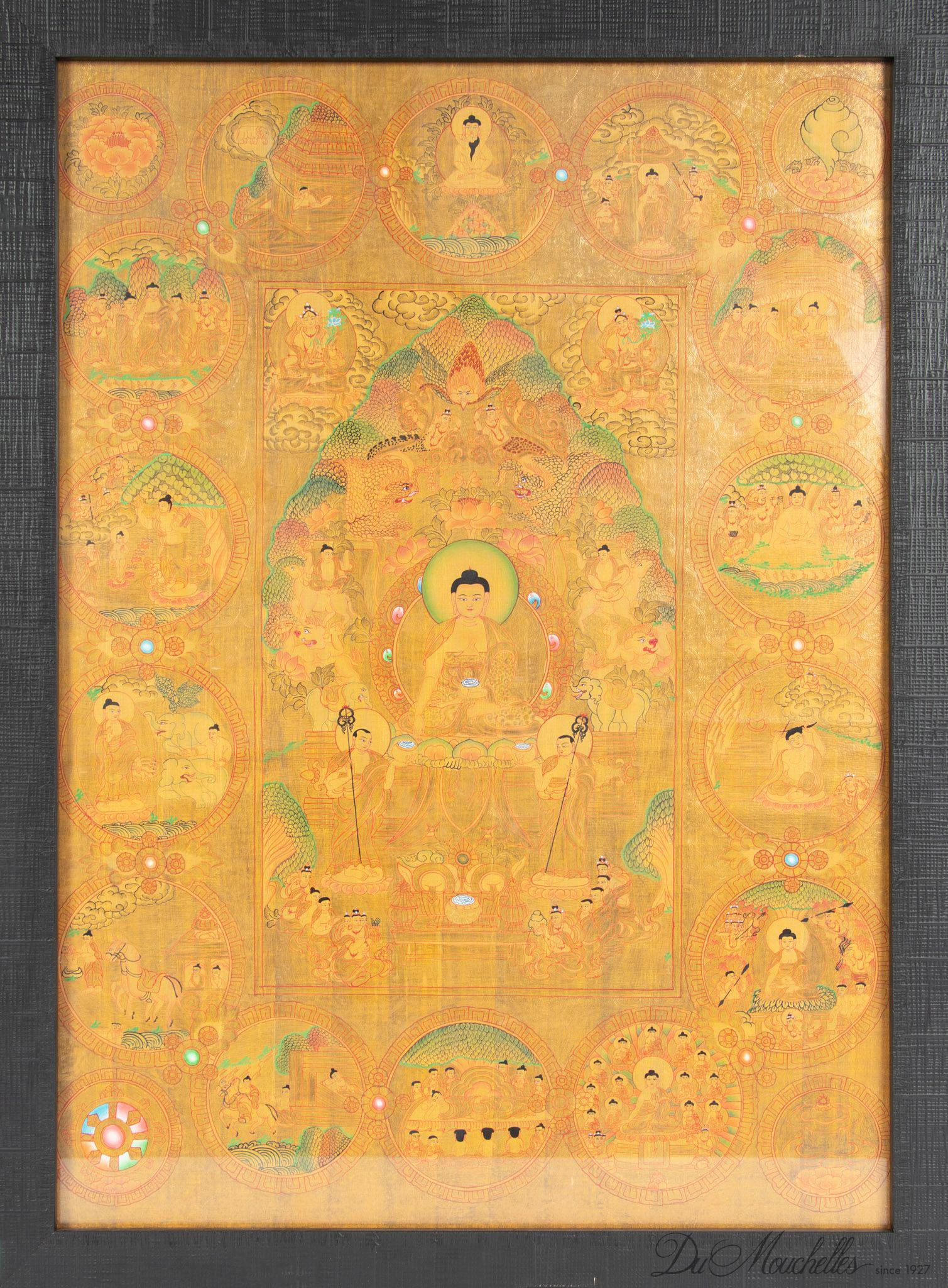 TIBETAN THANGKA, GOUACHE ON SILK, 20TH C., H 29", W 20" (1 of 3)