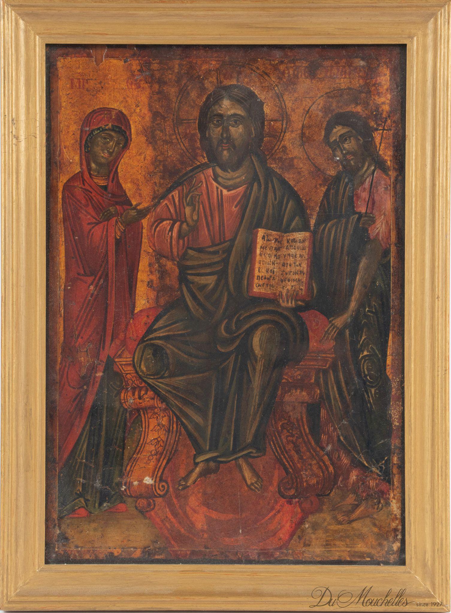 GREEK POLYCHROME WOOD PANEL ICON, H 12.25", W 8.5" (1 of 3)