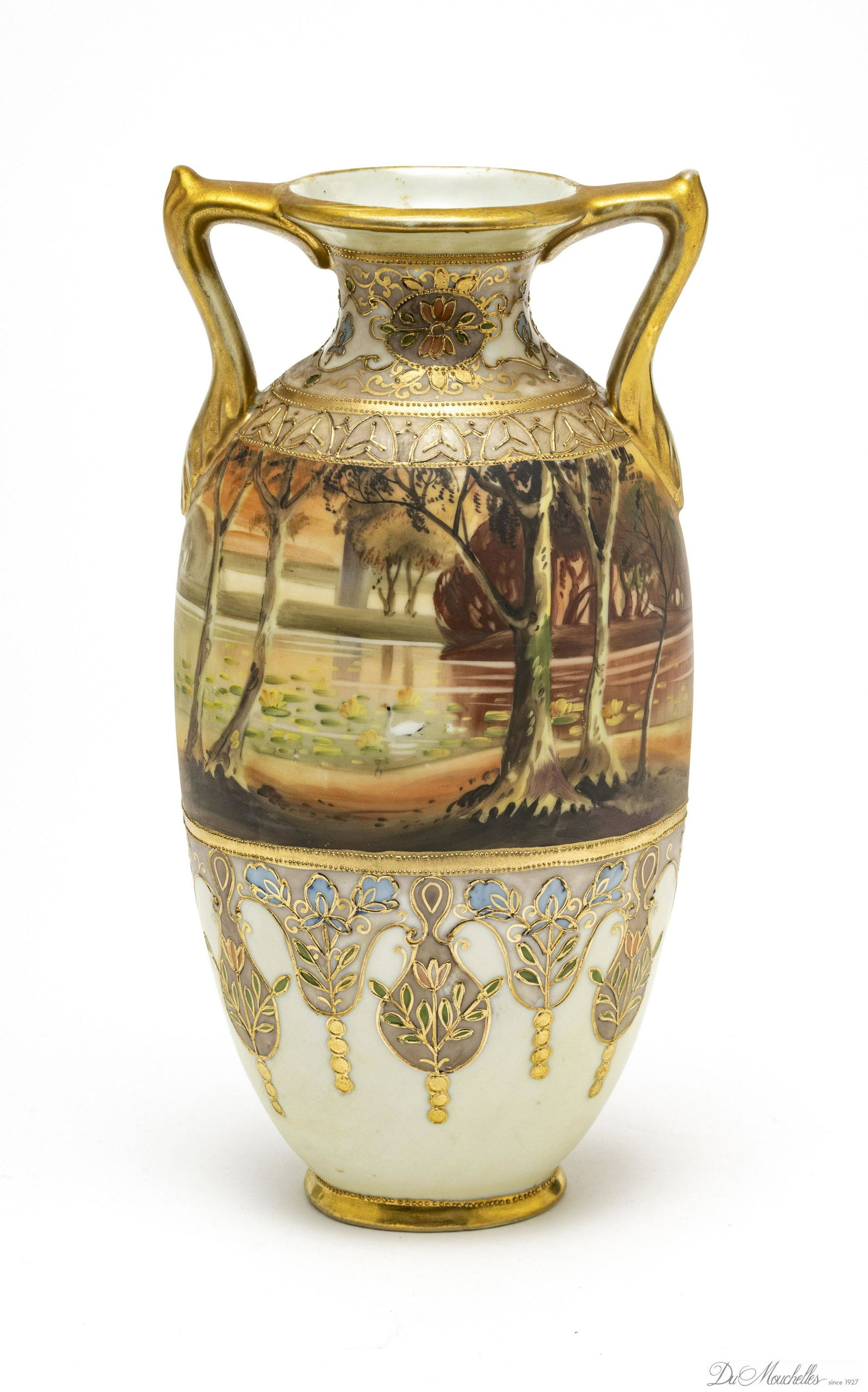 NIPPPON, JAPAN PORCELAIN VASE, HAND PAINTED, C 1910 H 11.5" (1 of 3)