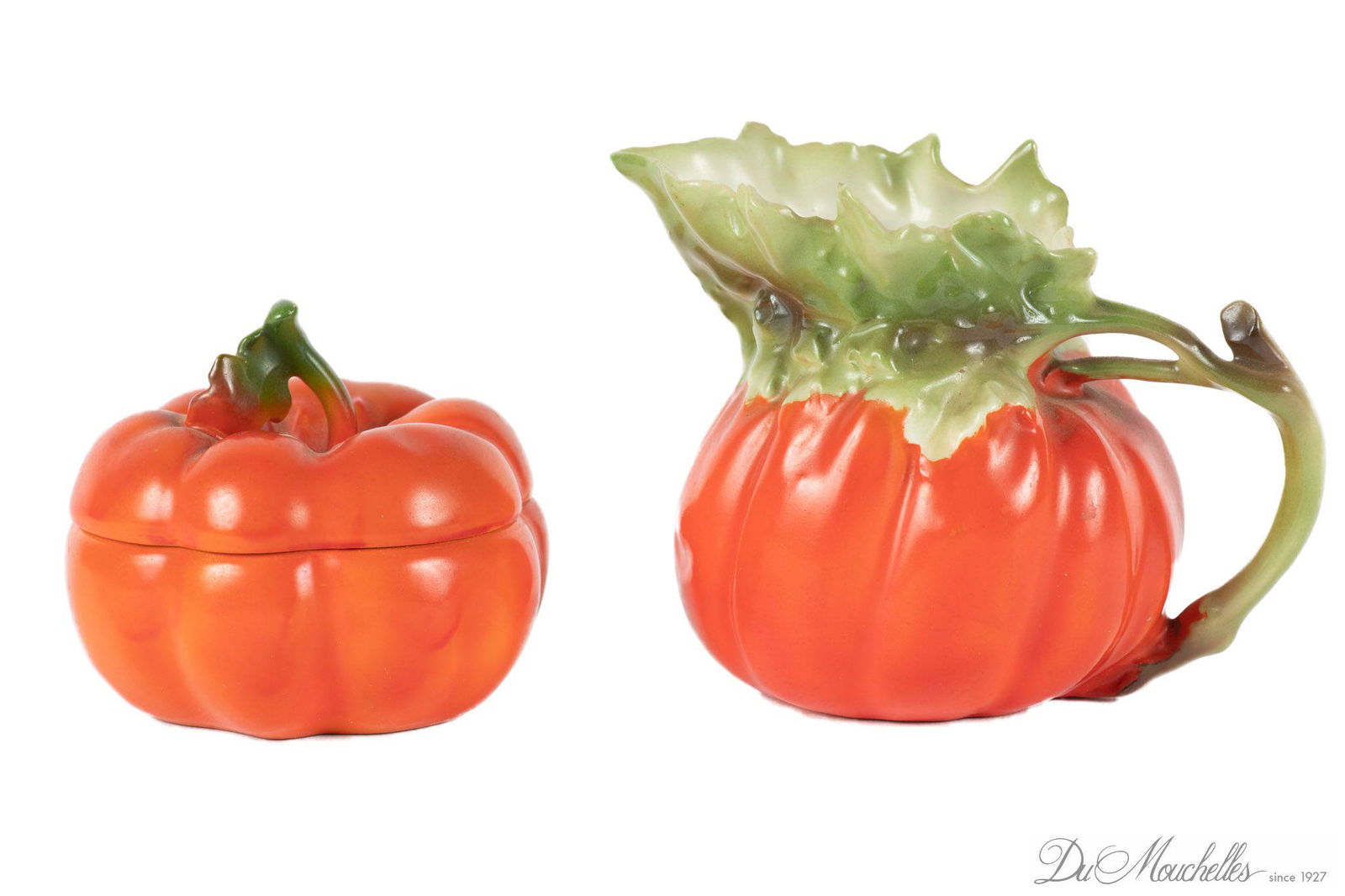 ROYAL BAYREUTH PORCELAIN TOMATO WARE, COVERED DISH AND CREAMER  C 1900 H 2 3/4" (1 of 5)