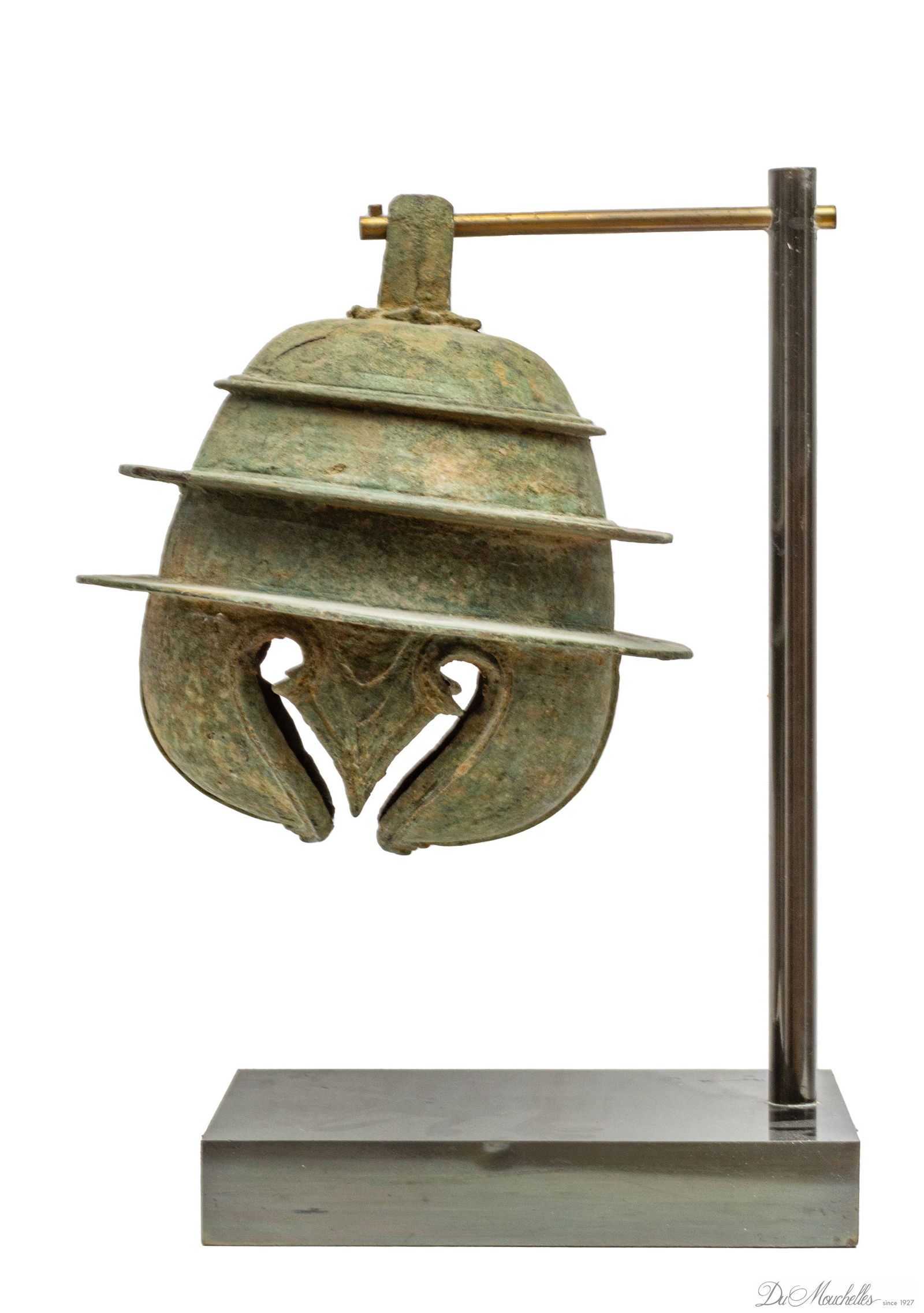 CAMBODIA KHMER BRONZE BELL ON DISPLAY STAND H 13" W 8" (1 of 4)