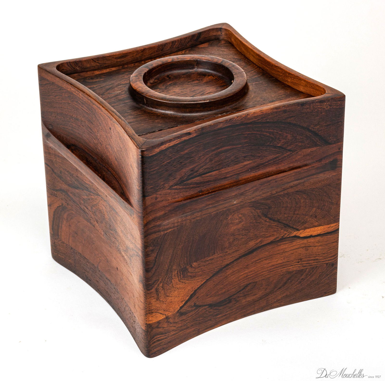 DANSK BY JENS QUISTGAARD,  CARVED ROSEWOOD ICE BUCKET, H 9", W 8.75", L 8.75" (1 of 4)