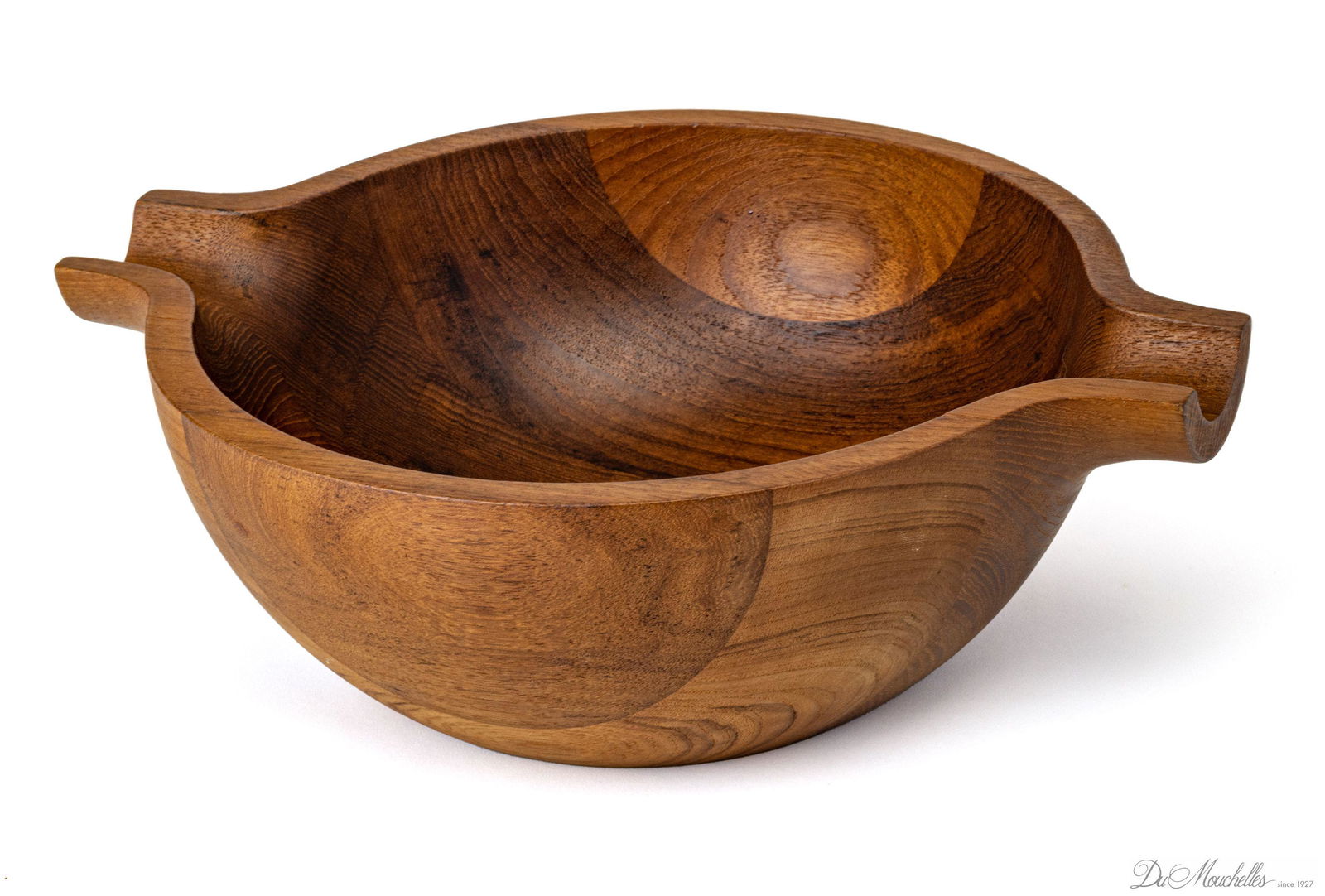 HENNING KOPPEL FOR GEORG JENSEN, CARVED TEAK BOWL, H 4.5", L 14.5" (1 of 4)